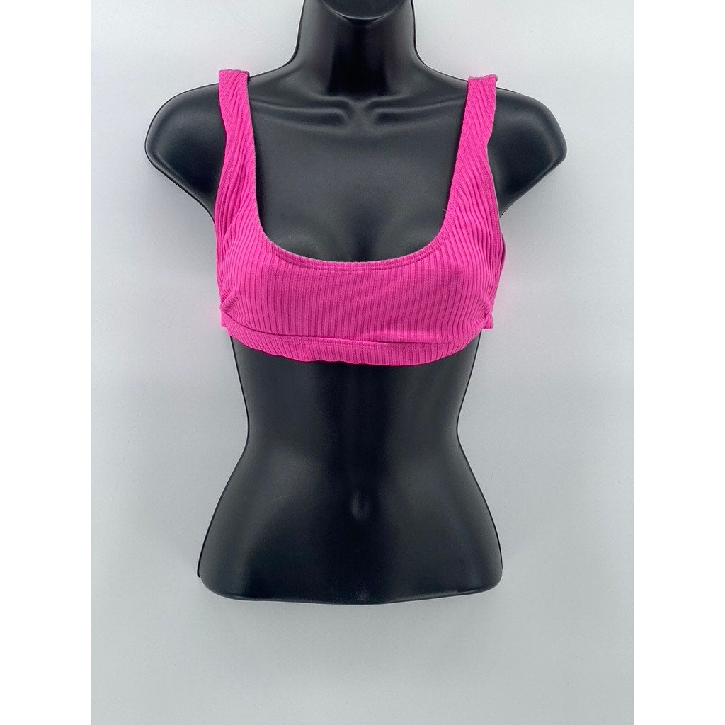 UNBRANDED Women's Pink Ribbed Scoop-Neck Bikini Top SZ S
