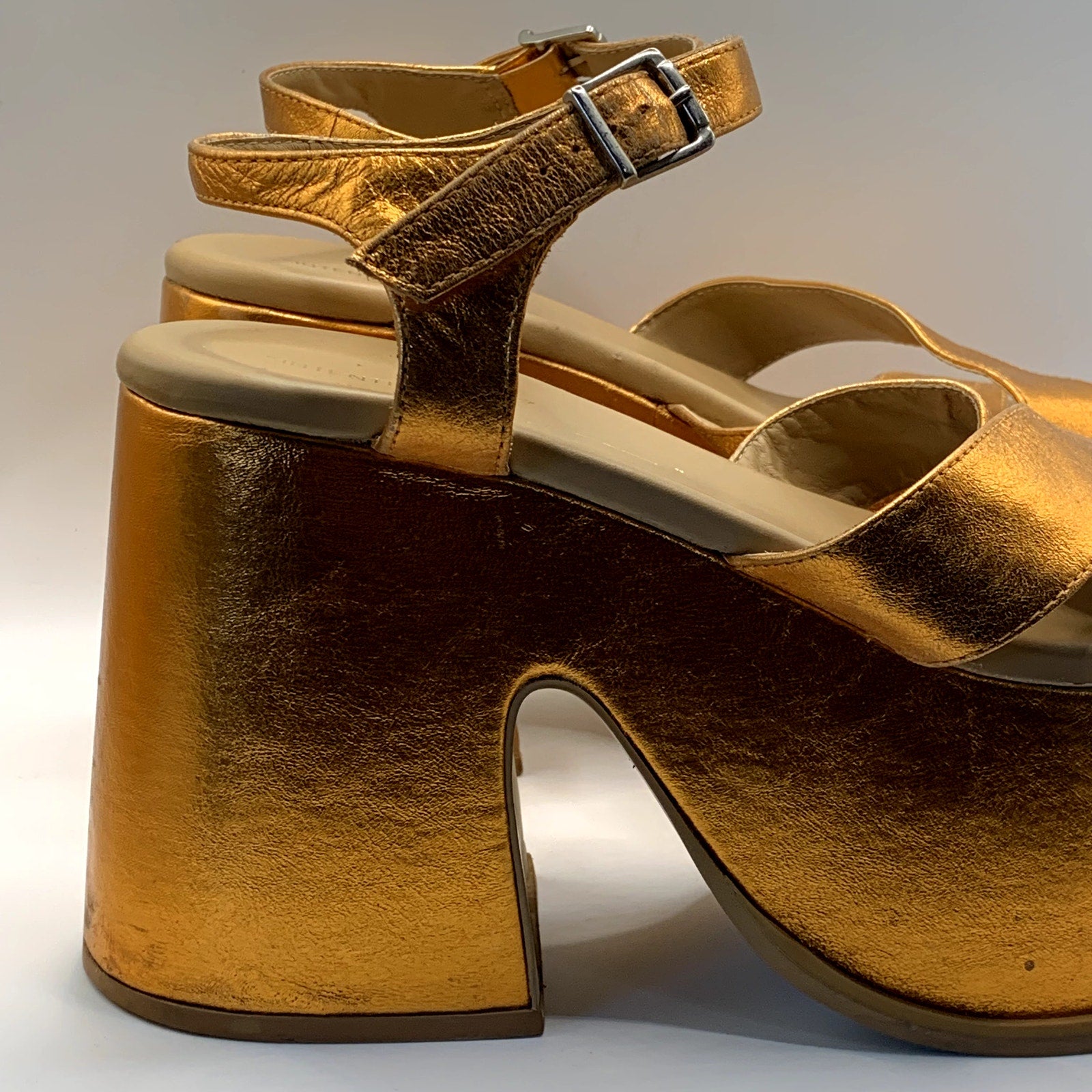 INTENTIONALLY Women's Orange Metallic John Platform Block-Heel Heels SZ 10.5