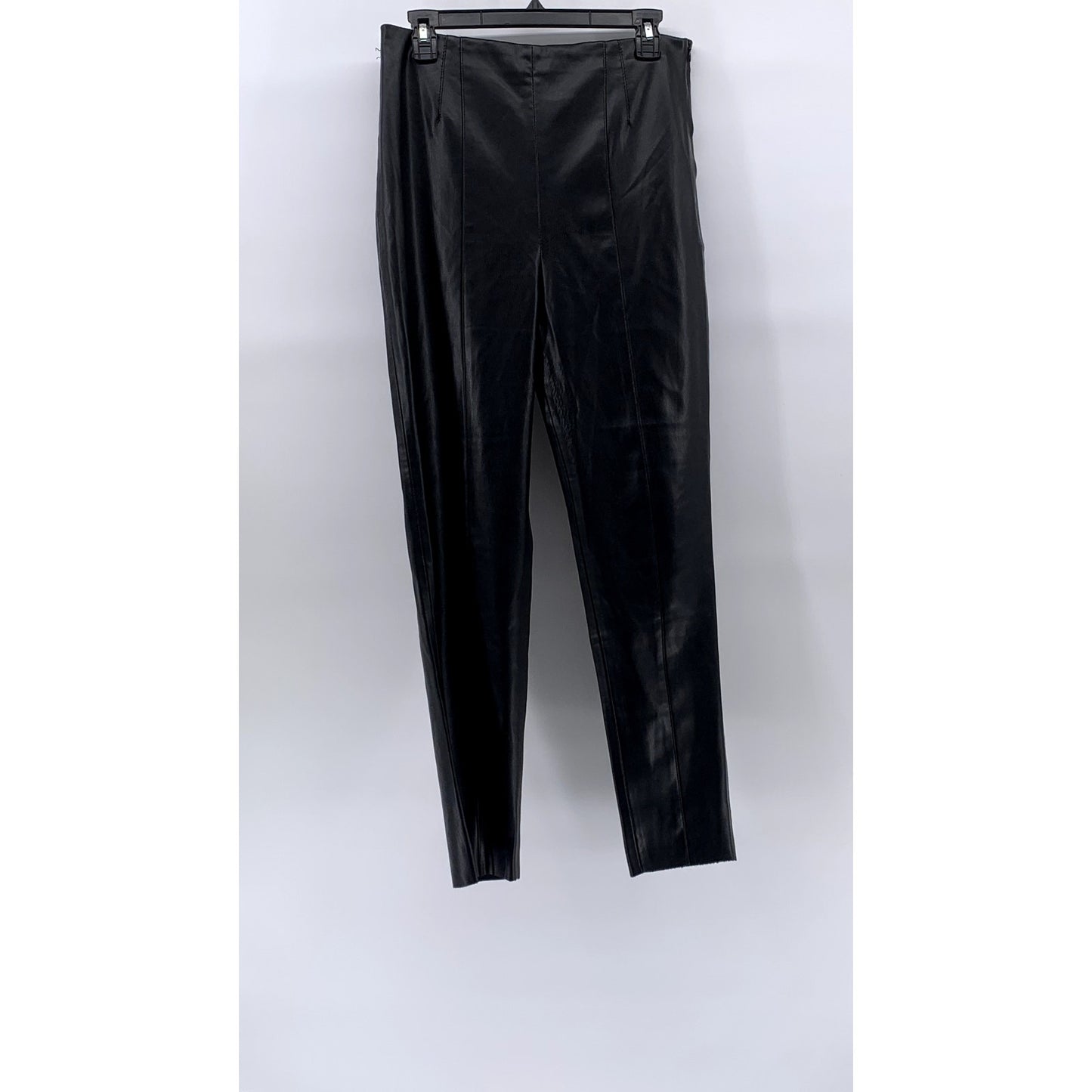 ZARA Women's Black Faux Leather High-Rise Pull-On Ankle Pants SZ L