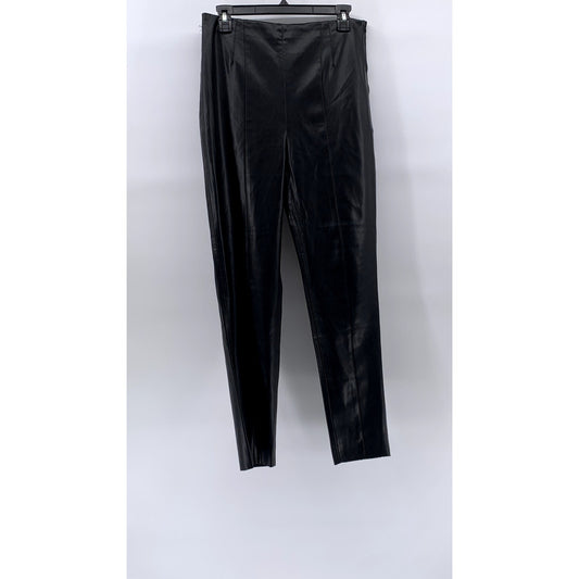 ZARA Women's Black Faux Leather High-Rise Pull-On Ankle Pants SZ L