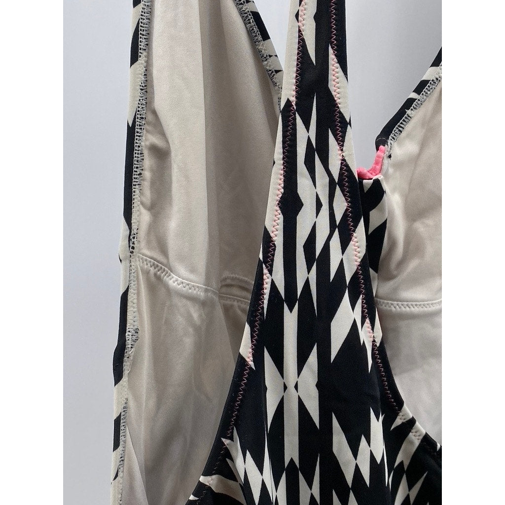 VICTORIA SECRET Women's Black-White Half-Zip Racer-Back One-Piece Swimsuit SZ M