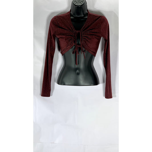 SAVAGE X FENTY Women's Red Cocoa Tie-Front Sleep & Shine Shimmering Top SZ XS