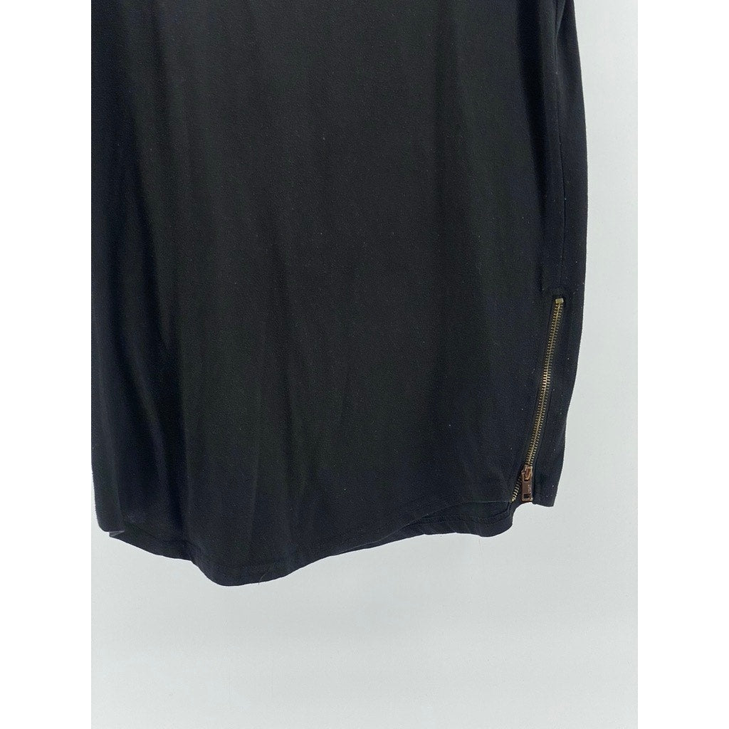 BLEECKER & MERCER Men's Black Crewneck Long Scoop Bottom Zipper-Hem T-Shirt SZ L