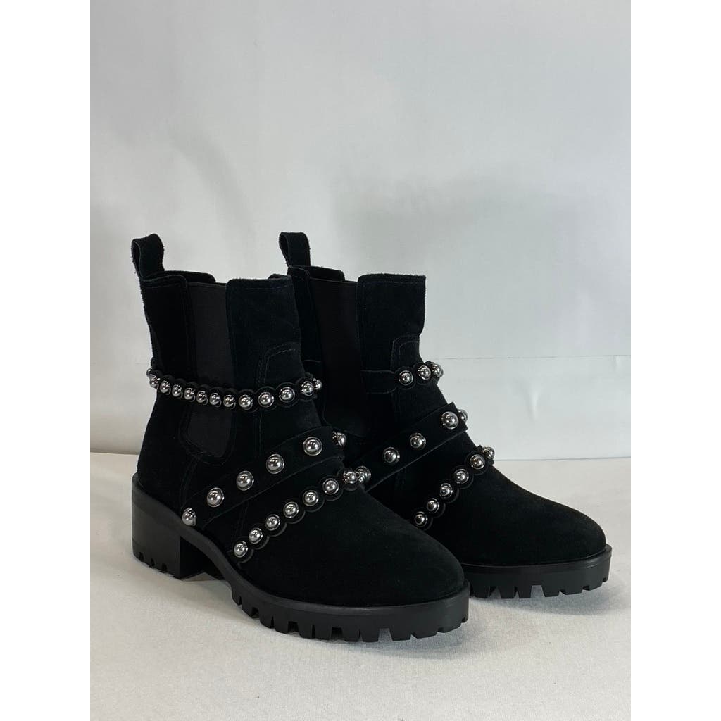 KARL LAGERFELD PARIS Women's Black Pia Faux Pearl Studded Chelsea Boots SZ 7.5