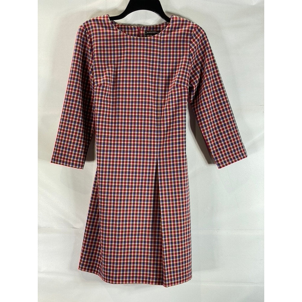 MARIELLA ROSATI Women's Red Mini Check Scoop-Neck Tie-Waist 3/4 Sleeve Dress SZM