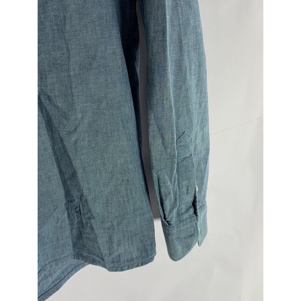 A.P.C. RUE MADAME PARIS Men's Blue Regular-Fit Button-Up long Sleeve Shirt SZ S