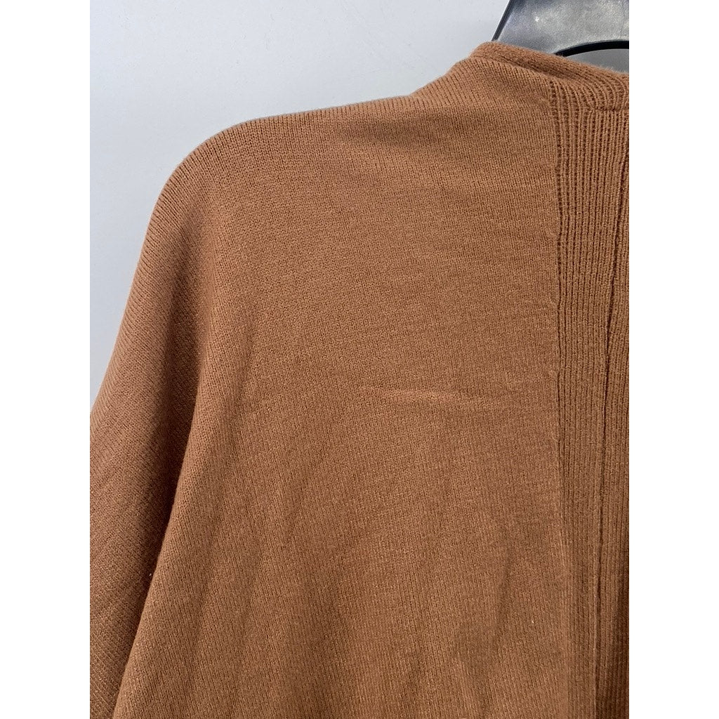 COCO+CARMEN Women's Brown Rib Knit Open-Front Short Sleeve Cardigan SZ OS