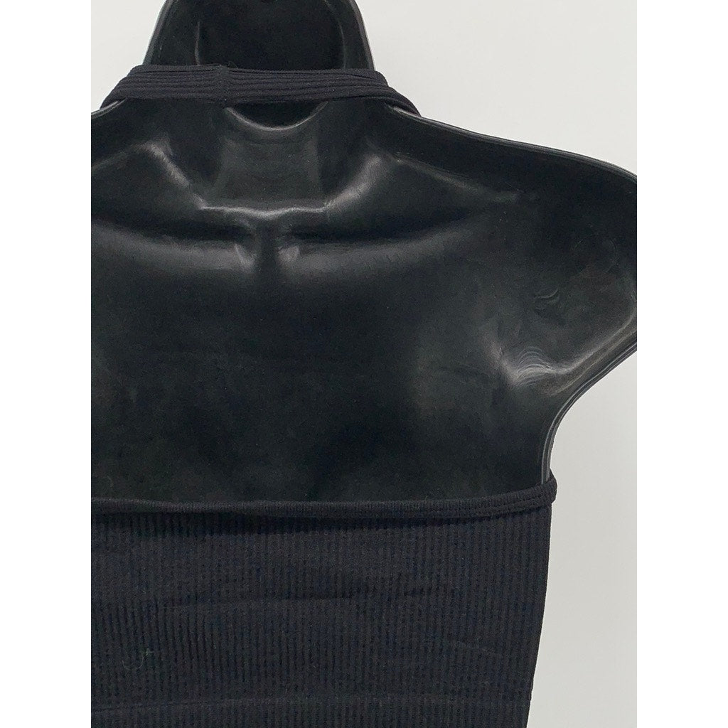 UNBRANDED Women's Black Ribbed Halter Crop Top SZ S