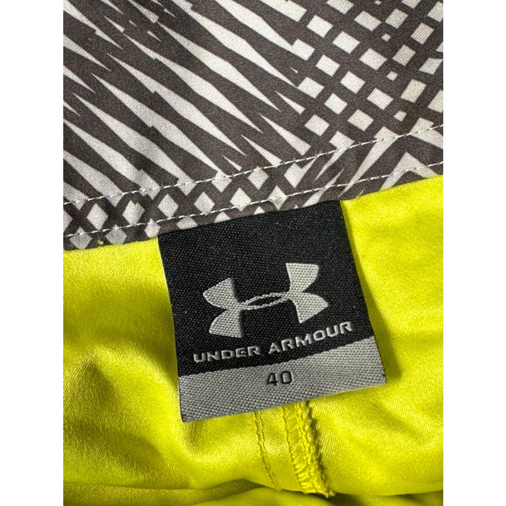 UNDER ARMOUR Men's Yellow Green Print Drawstring Board Shorts SZ 40