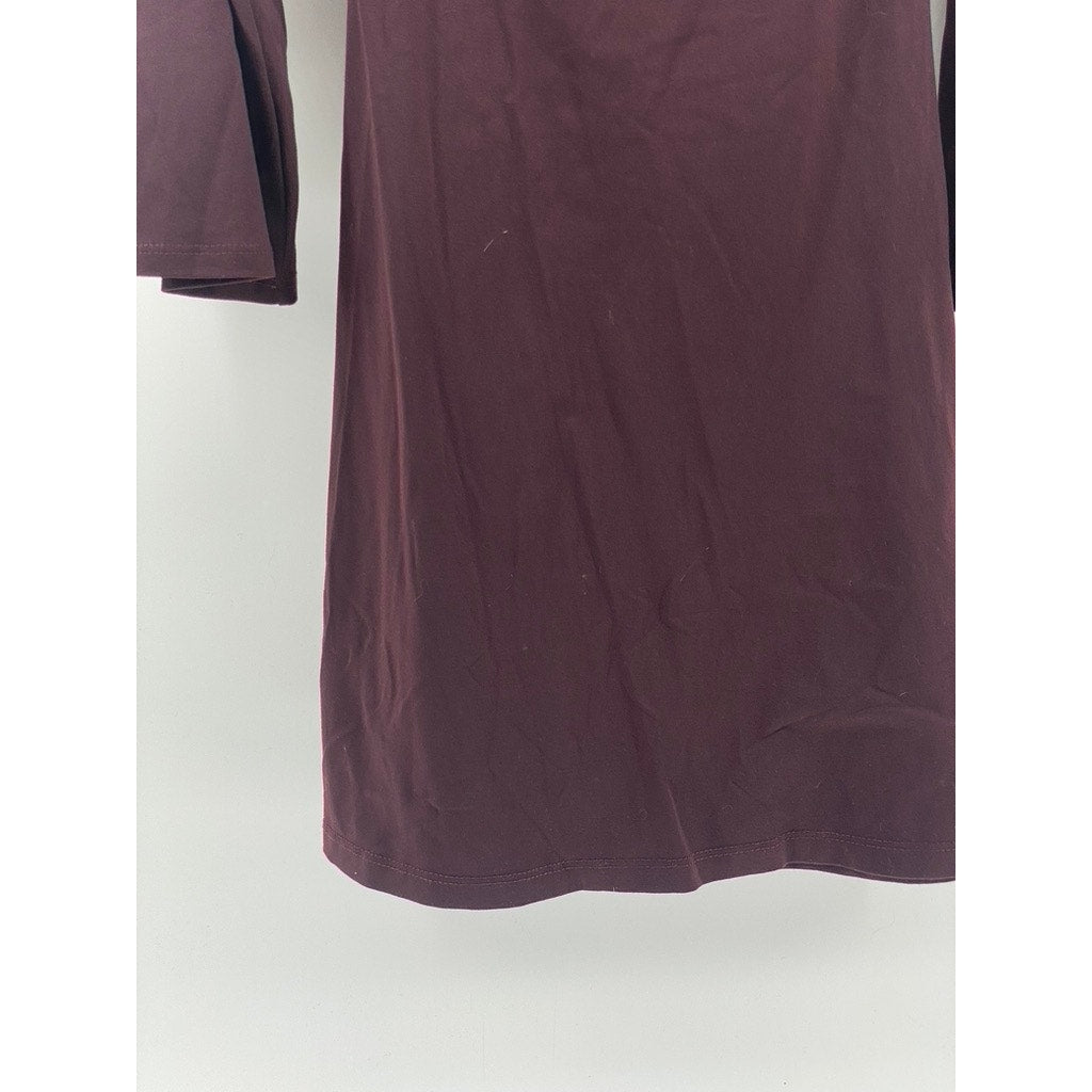 SUSANA MONACO Women's Burgundy Scoop-Neck Long Bell Sleeve Open-Back Dress SZ XS