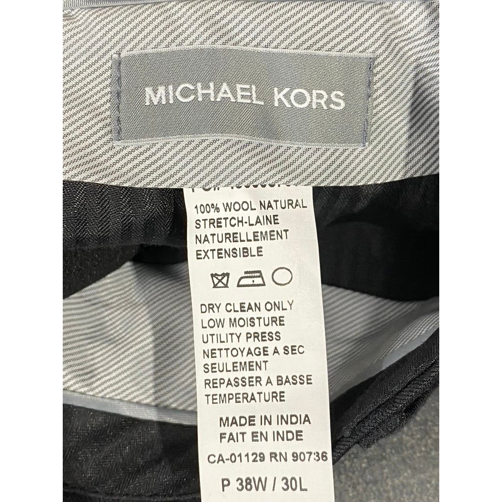 MICHAEL KORS Men's Solid Black Stretch Wool Flat Front Dress Pants SZ 38x30