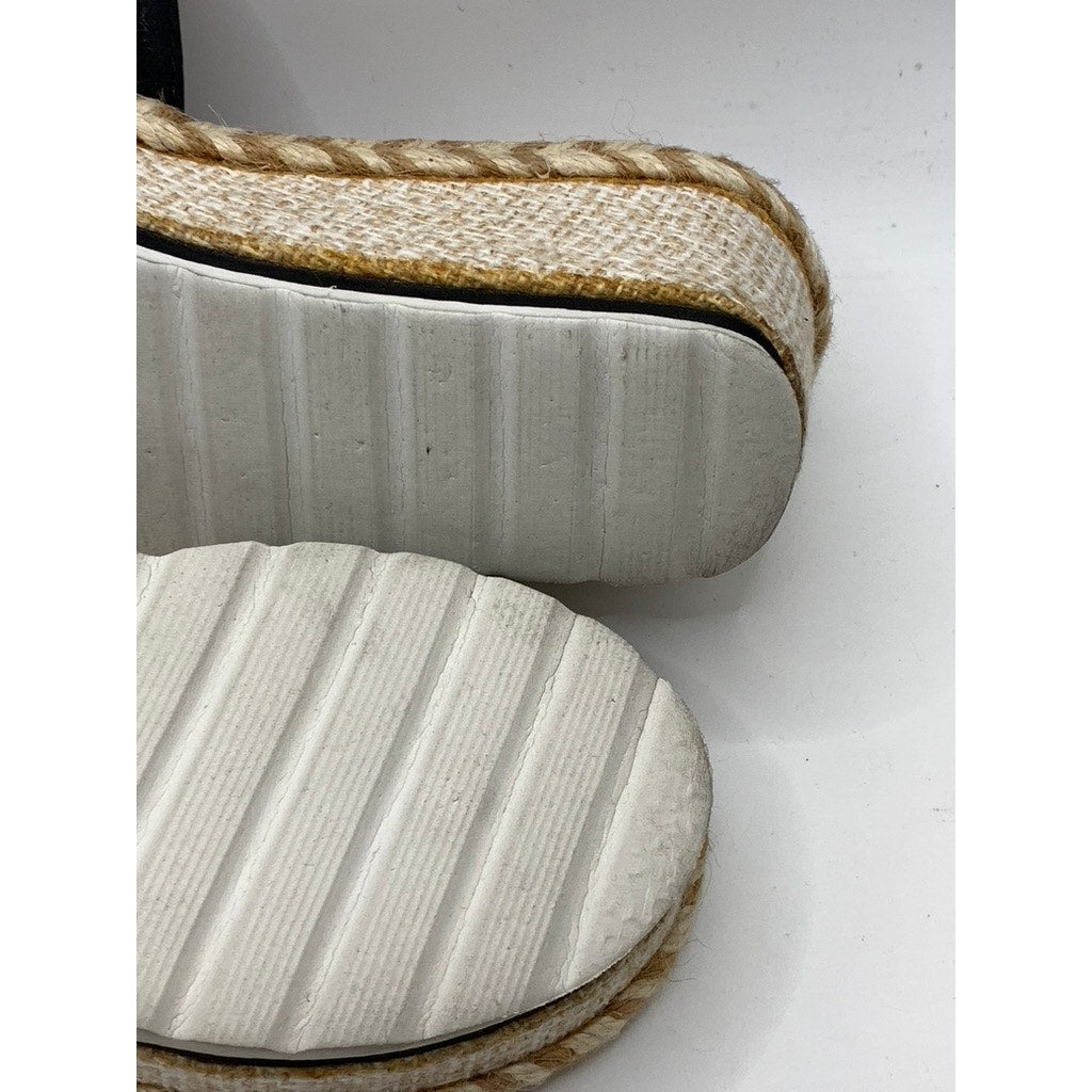 UNBRANDED Women's Black-Tan Espardille Wedge Sandals SZ 6