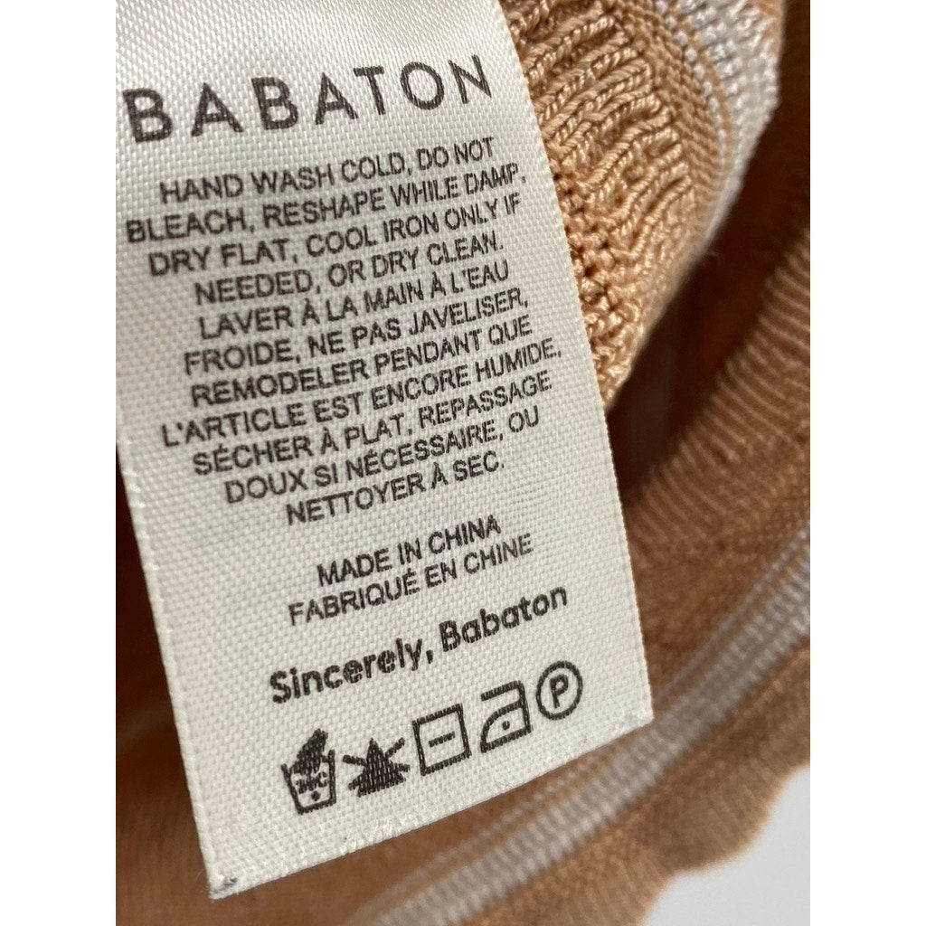 BABATON Women's Tan Sculpt Knit Button-Front Straight-Neck Cropped Tank Top SZ M