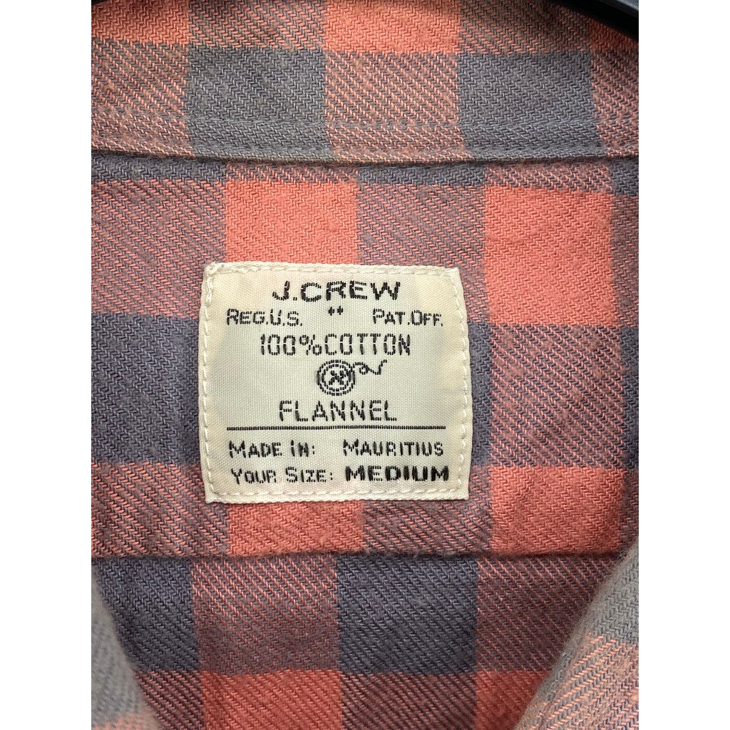 J.CREW Men's Peach-Gray Plaid Button-Up Long Sleeve Flannel Shirt SZ M