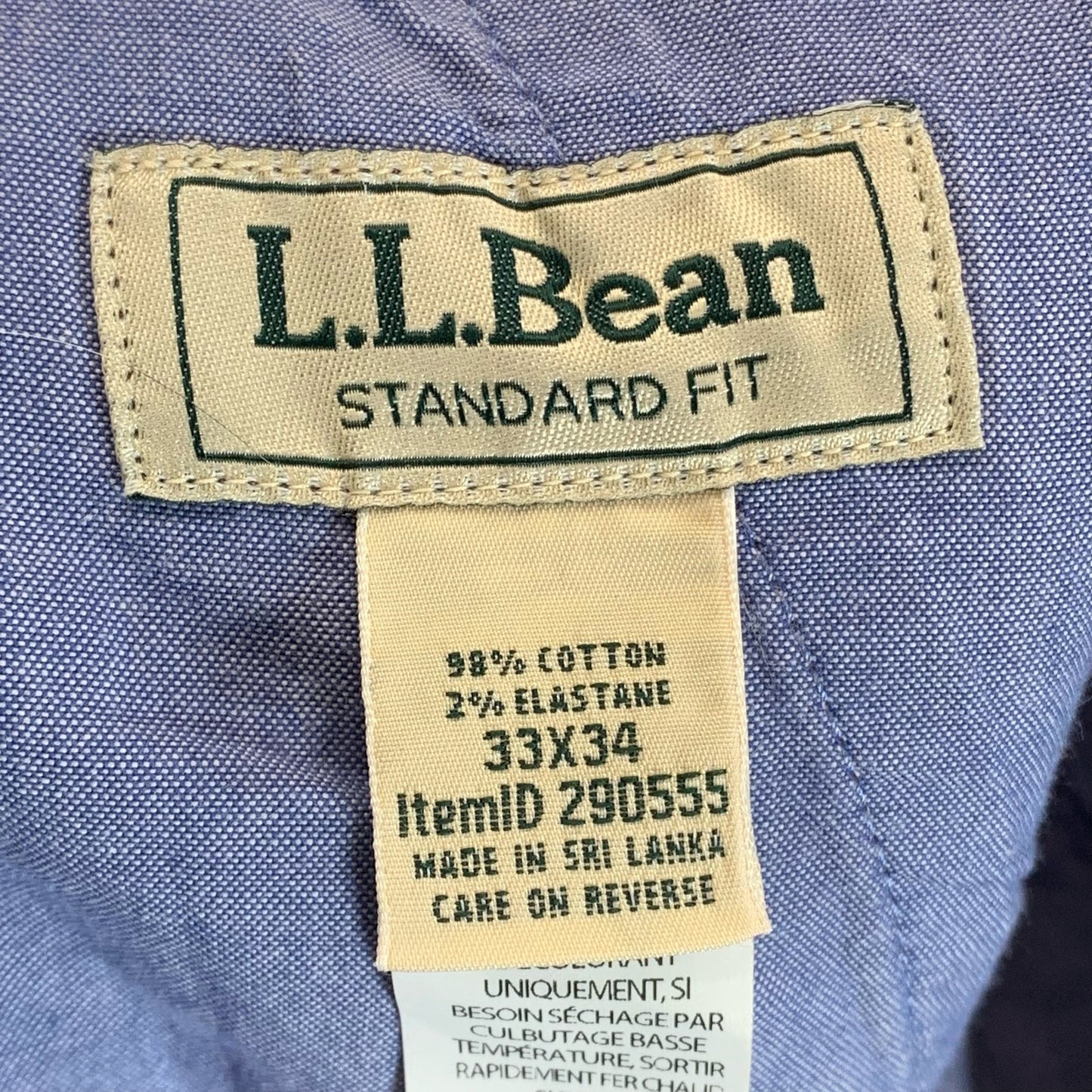 L.L. BEAN Men's Light Hickory Lakewashed Stretch Standard-Fit Khaki Pant SZ33X34