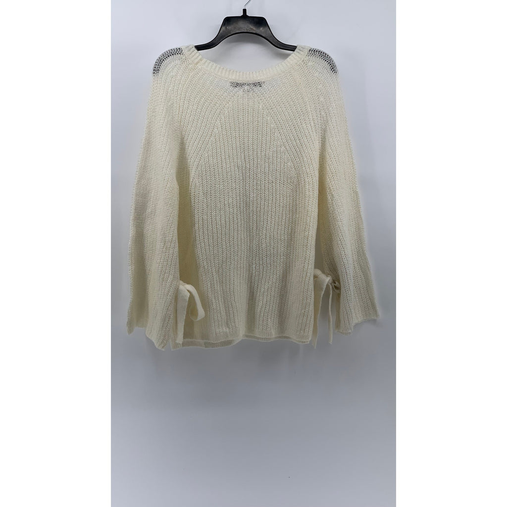 PROJECT NAADAM Women's Off-White Knit Scoop-Neck Long Sleeve Bow Sweater SZ L
