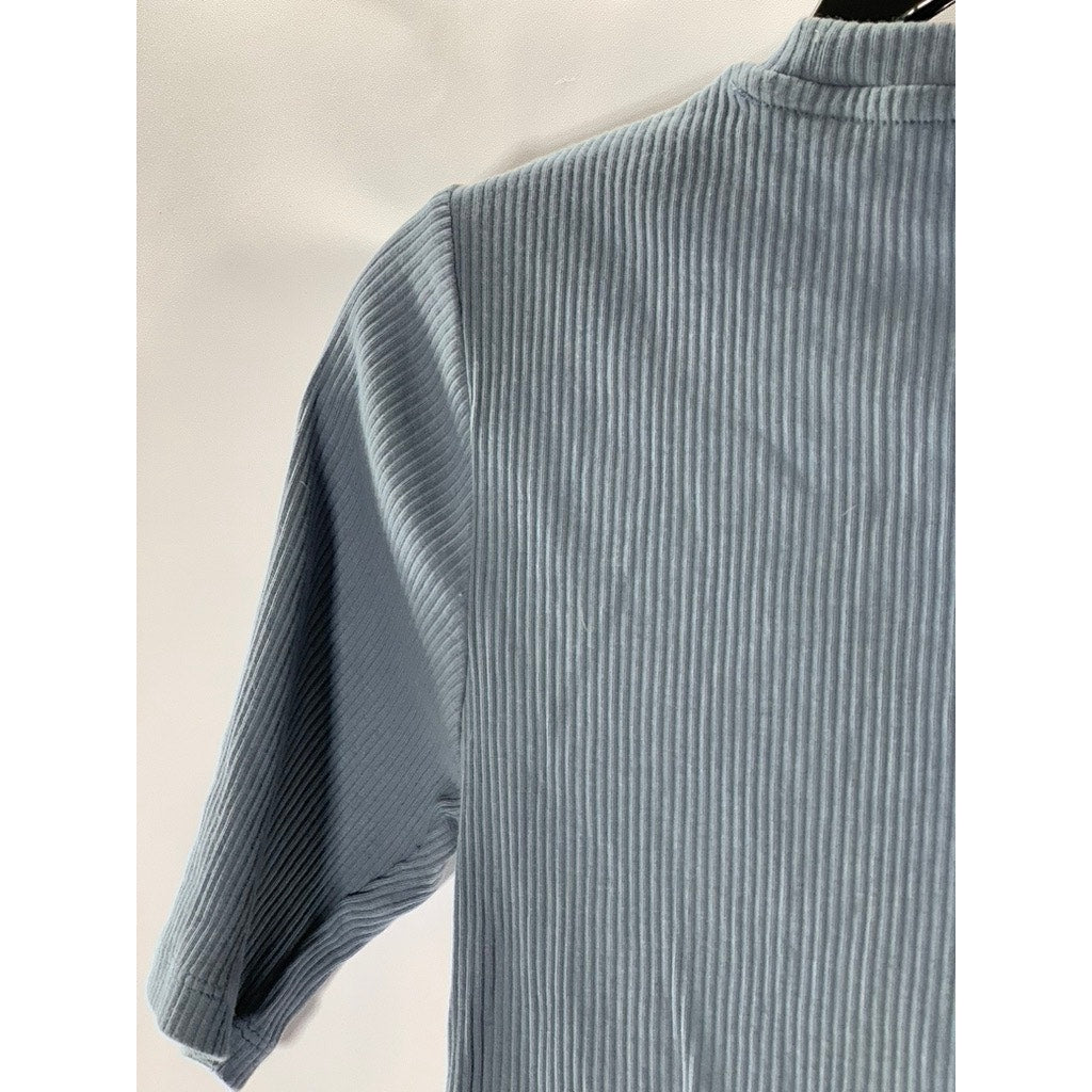 MUJI Women's Gray Crewneck Ribbed Short Sleeve Lightweight Top SZ XS