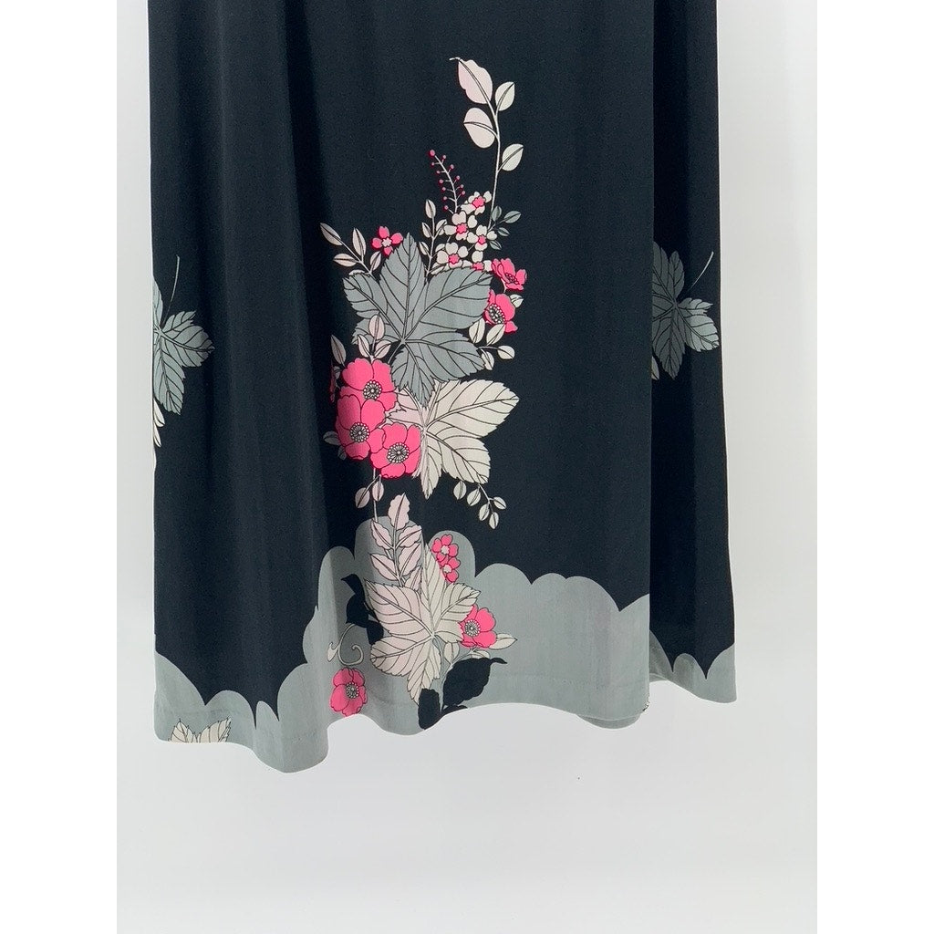 PEARL Women's Black Printed A-line Midi Skirt SZ 28(USS)