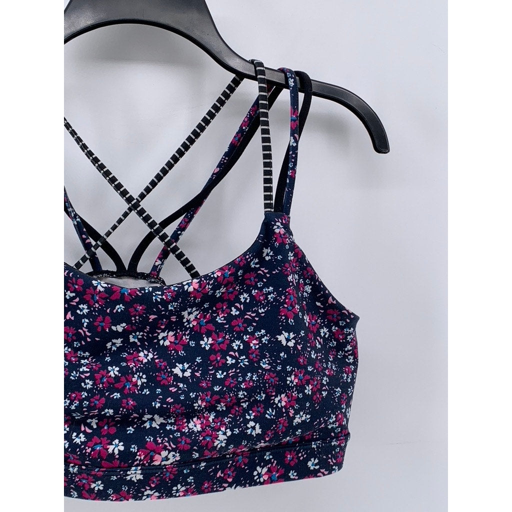GAP FIT Women's Navy Daisy Floral Print Cross Strap Sports Bra SZ L