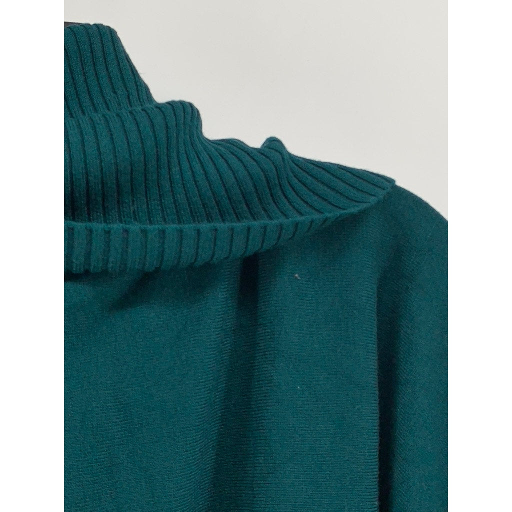 SPENSE Women's Dark Green Fold-Over Neck Short Sleeve Sweater Top SZ S