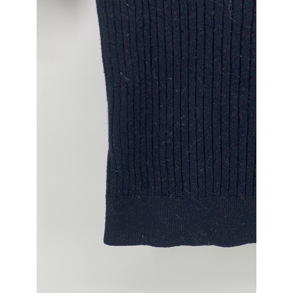 UNIQLO Women's Navy Rib Knit Short Sleeve Cropped Mock-Neck Top SZ M