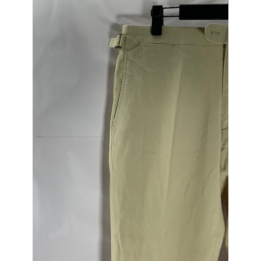 UNBRANDED Men's Tan Slim-Leg Adjustable Waist Cuffed-Hem Pants SZ 32
