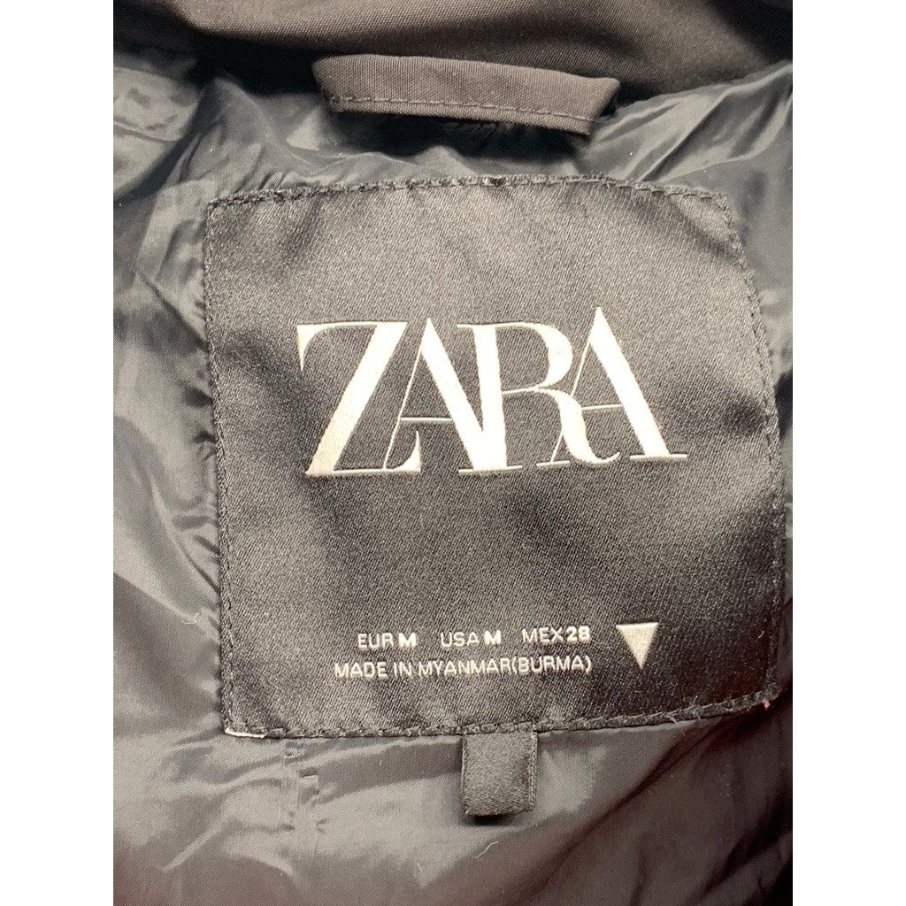 ZARA Women’s Red-Black Colorblock Zip-Up Stand Collar Puffer Jacket SZ M