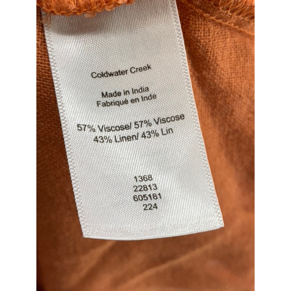 COLDWATER CREEK Women's Petite Orange Solid Linen-Blend Maxi Dress SZ PXL