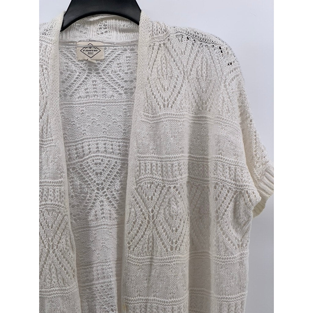 ST. JOHN'S BAY Women's Petite Cream Open-Knit Cardigan SZ P/XL