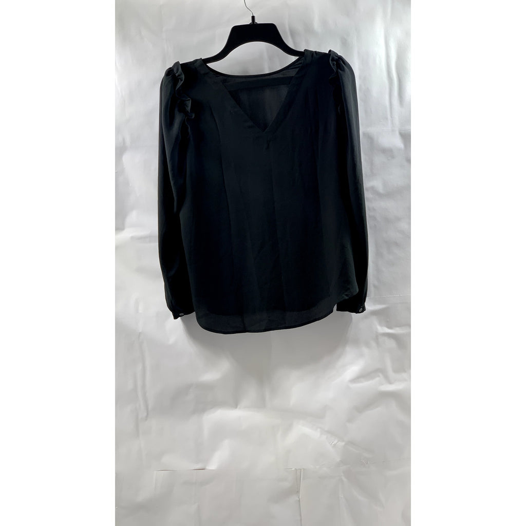 UNBRANDED Women's Black Semi-Sheer Scoop-Neck Long Sleeve Top SZ M