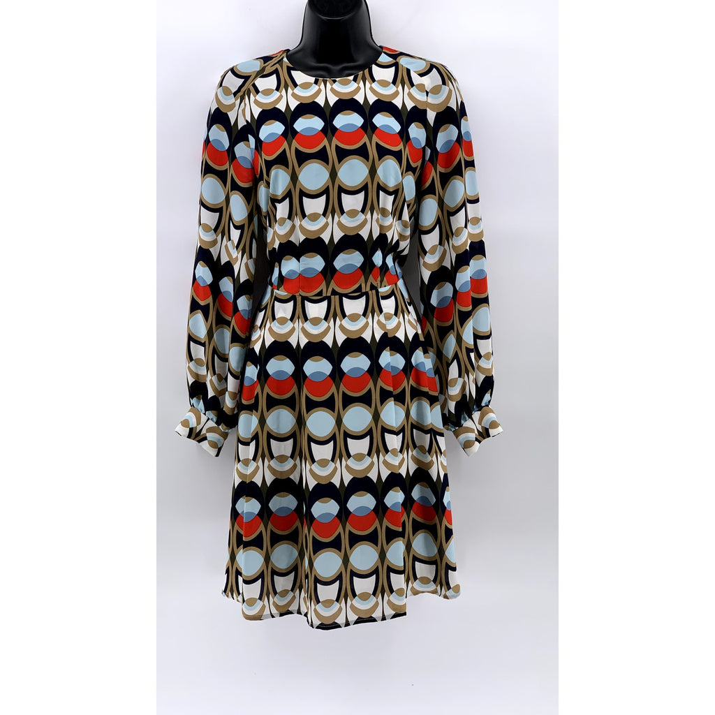 H&M Women's Multicolor Geometric Long Sleeve Fit & Flare Knee-Length Dress SZ 6