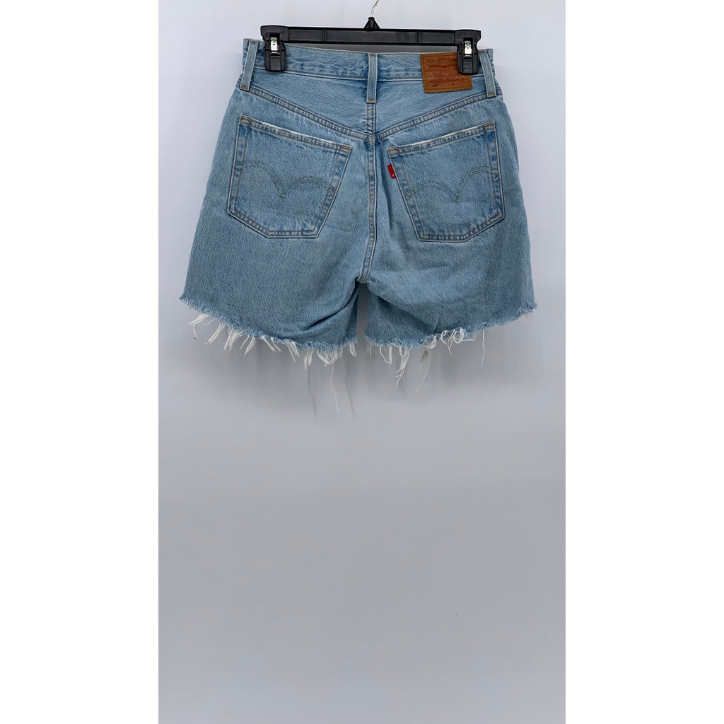 LEVI'S Women's Light Blue 501 Denim Frayed Original-Fit High-Rise Shorts SZ 24