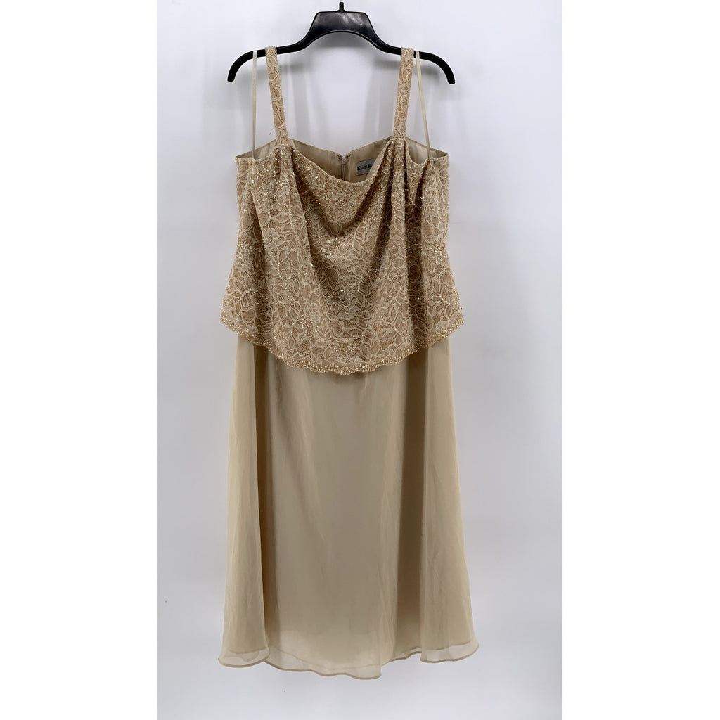 KAREN MILLER NY Women's Tan Embroidered Sequin-Beaded Formal Dress SZ 16