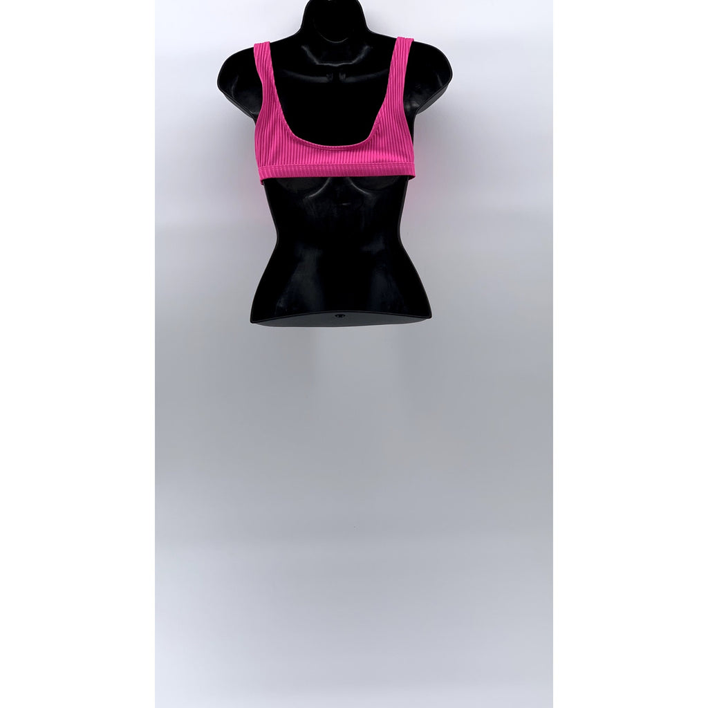 UNBRANDED Women's Pink Ribbed Scoop-Neck Bikini Top SZ S