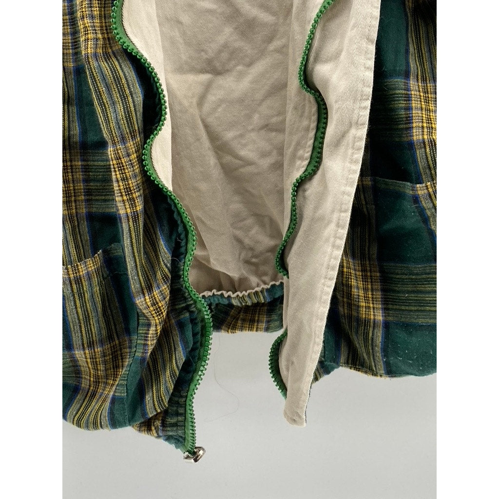 TONG HAUL Men's Vintage Beige-Green Plaid Reversible Zip-Up Jacket SZ S