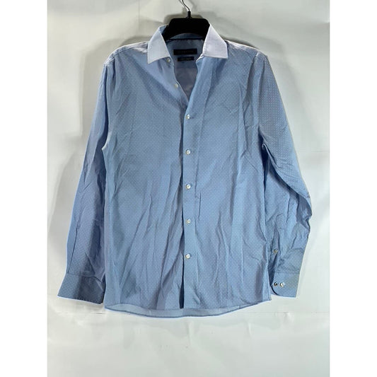 TOMMY HIILFIGER Men's Blue THFlex Supima Slim-Fit Stretch Button-Up Shirt SZ S