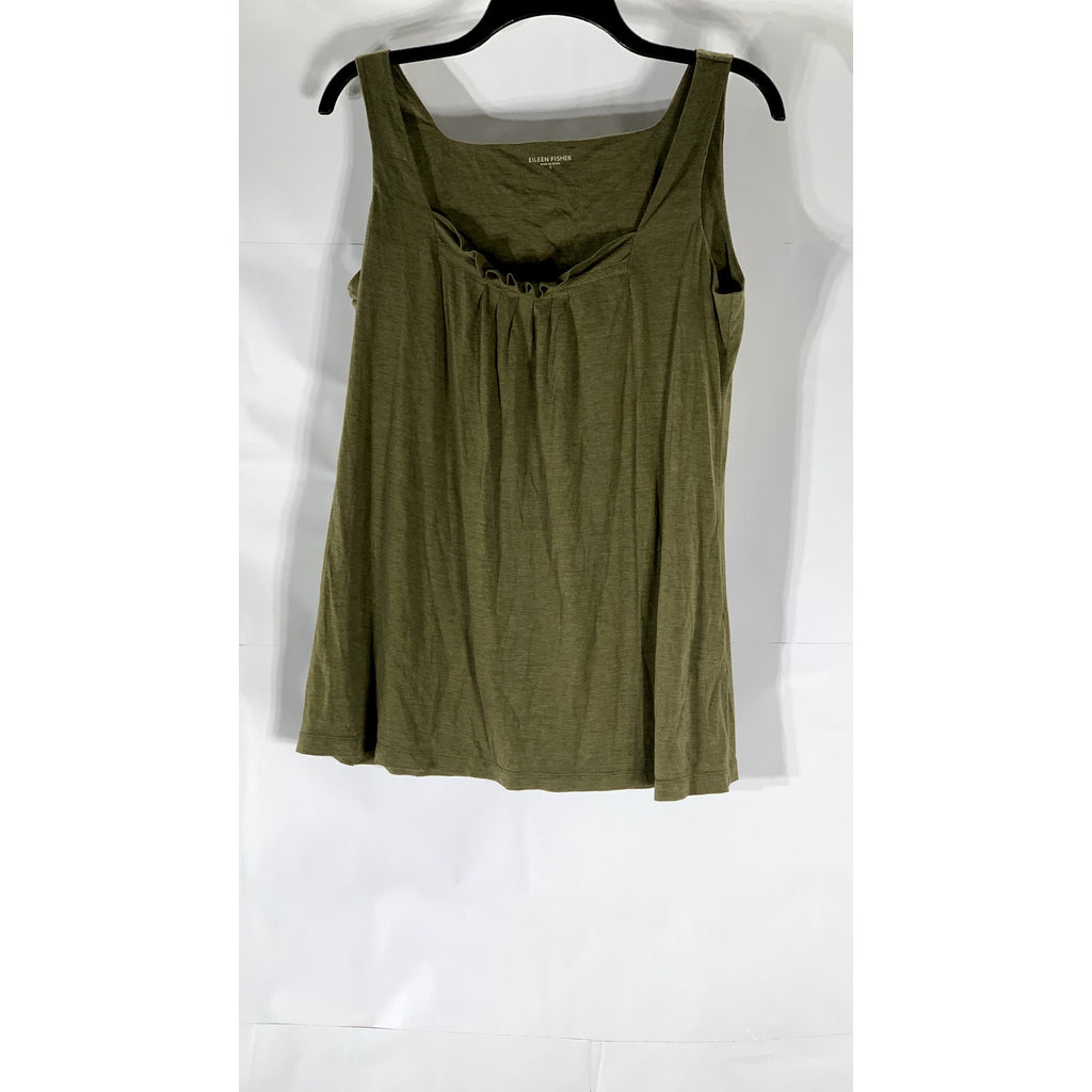 EILEEN FISHER Women's Olive Green Scoop-Neck Solid Silk-Cotton Tank Top SZ S