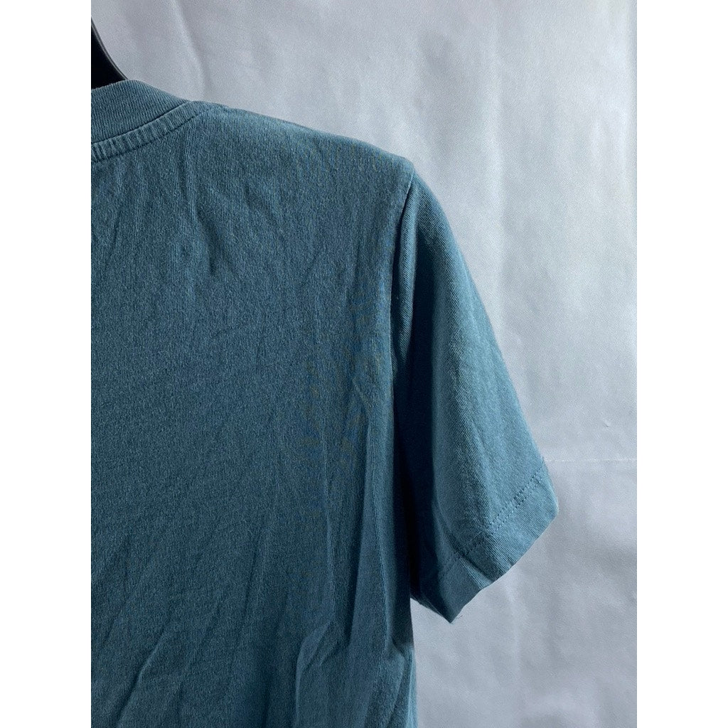 ZARA Women's Blue Solid Crewneck Short Sleeve Casual Cotton Top SZ M