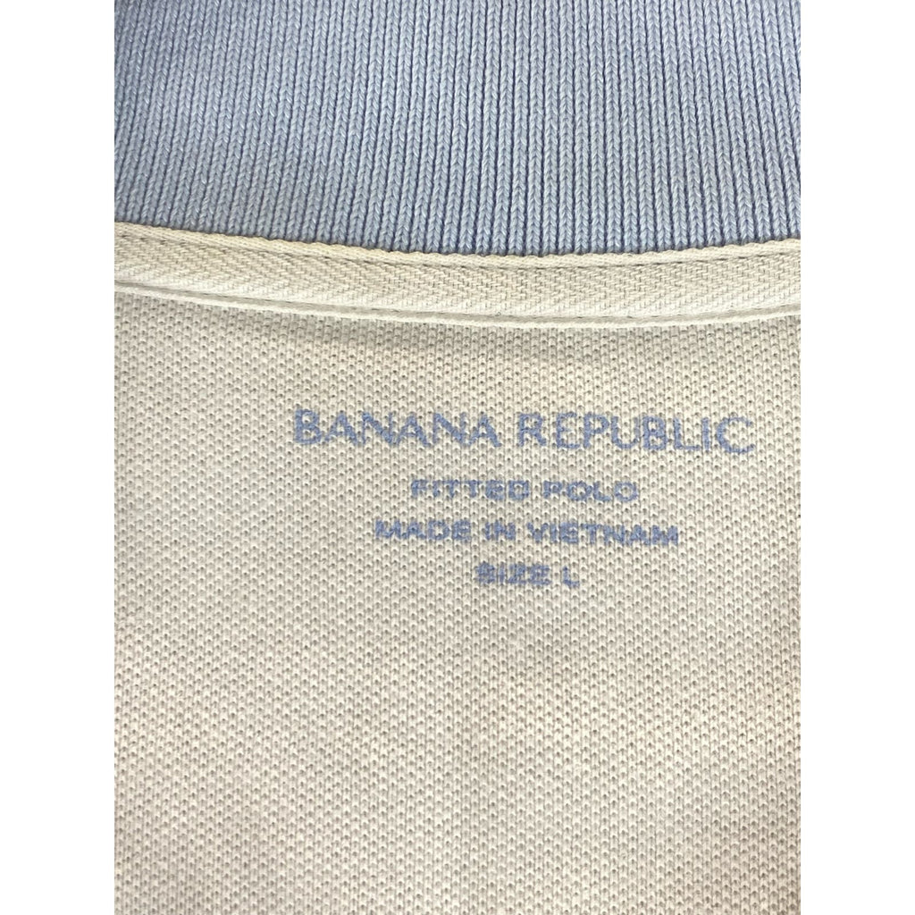 BANANA REPUBLIC Men's Blue Striped Short Sleeve Fitted Polo SZ L