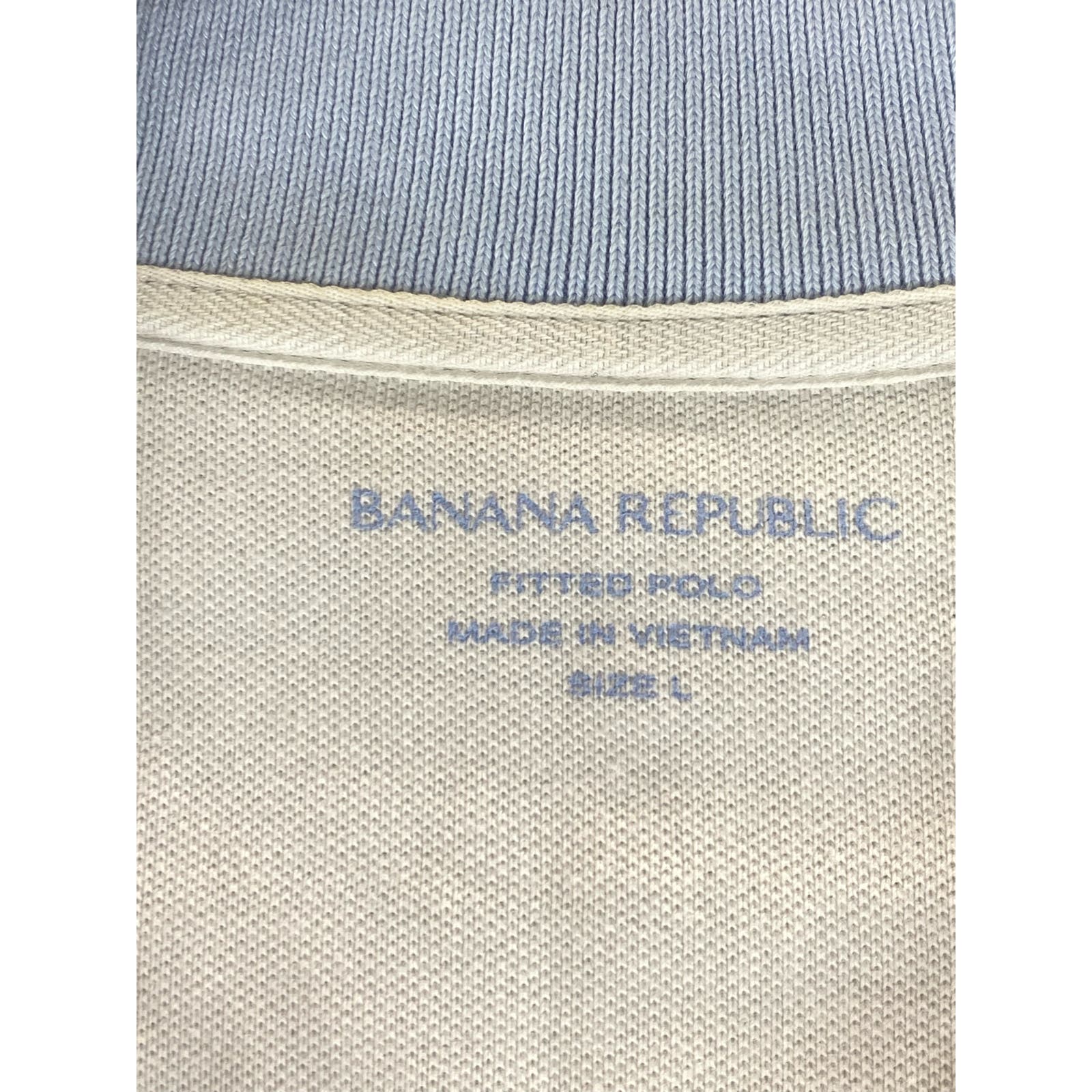 BANANA REPUBLIC Men's Blue Striped Short Sleeve Fitted Polo SZ L
