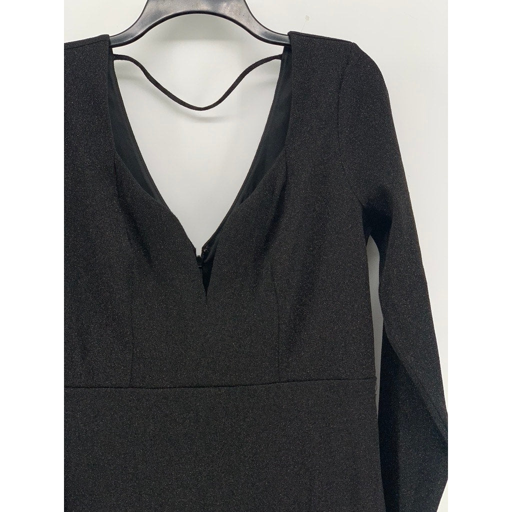 EXPRESS Women's Black Sweetheart Long Sleeve Seamed Mini Dress SZ L