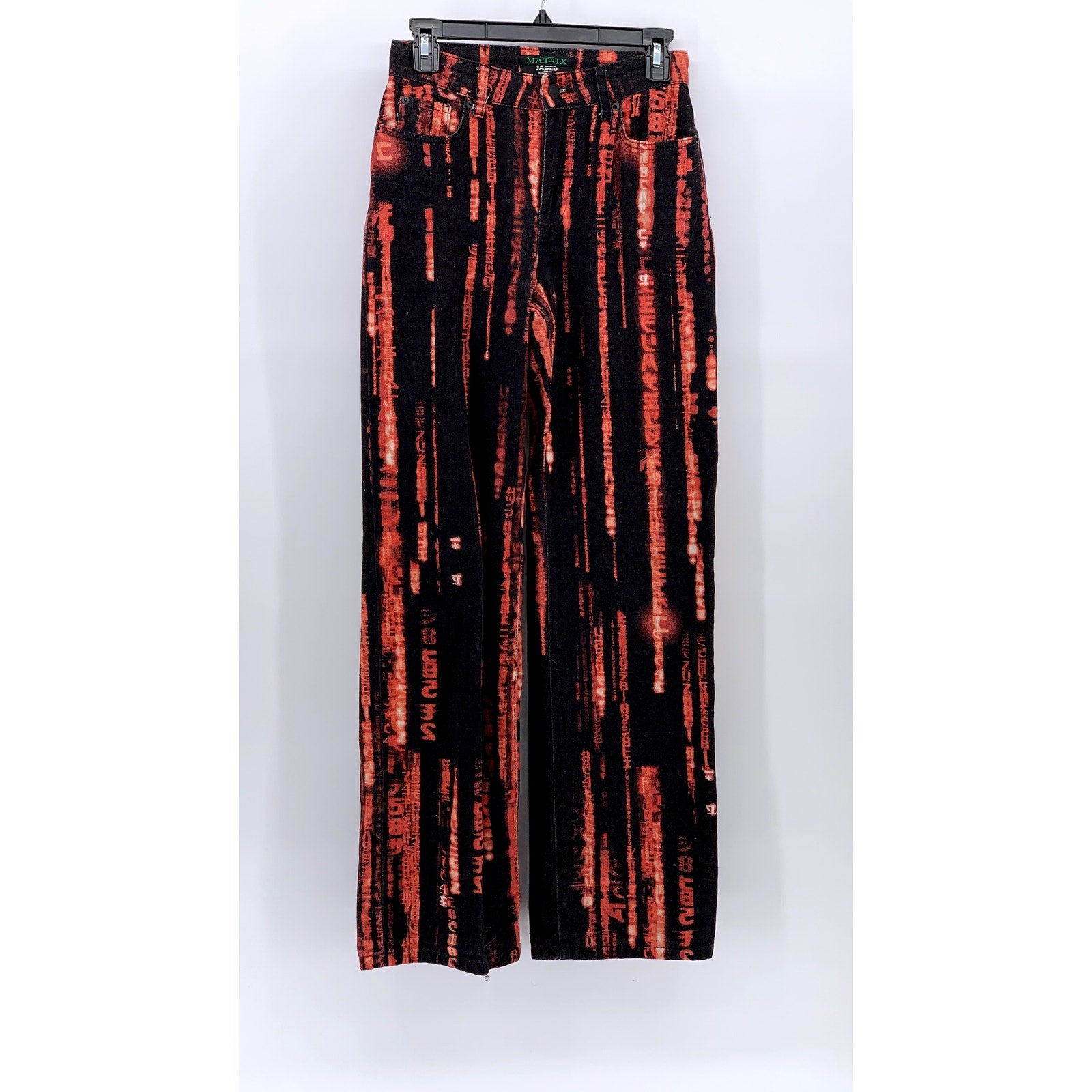 JADED LONDON Women's Red-Black Matrix Printed Straight Leg Fit Jeans SZ 25