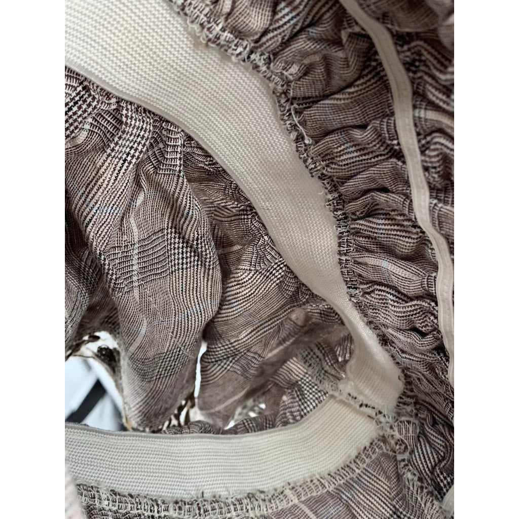 GROOVE Women's Brown Lace-Trim Plaid V-Neck Ruffle Camisole Top SZ S