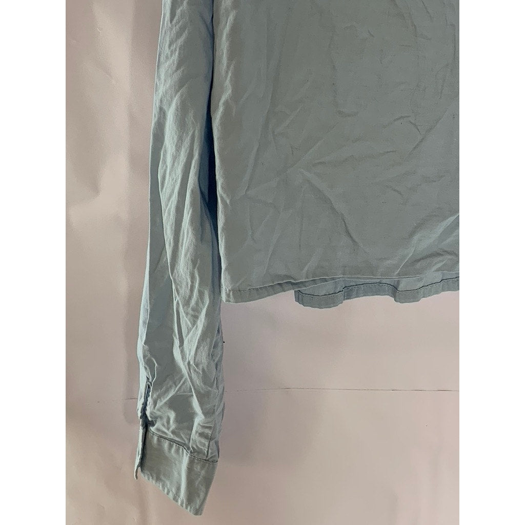 COTTON ON Women's Light Blue Cotton Button-Up Long Sleeve Crop Top SZ L