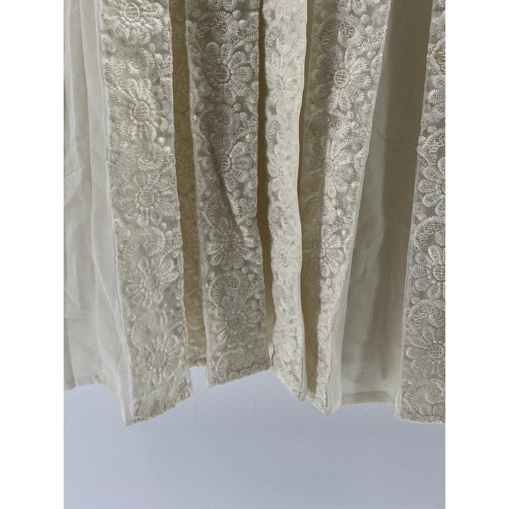 S&B Women's Petite Cream Knit Sheer Pleated Cinched Knee-Length Dress SZ 12P