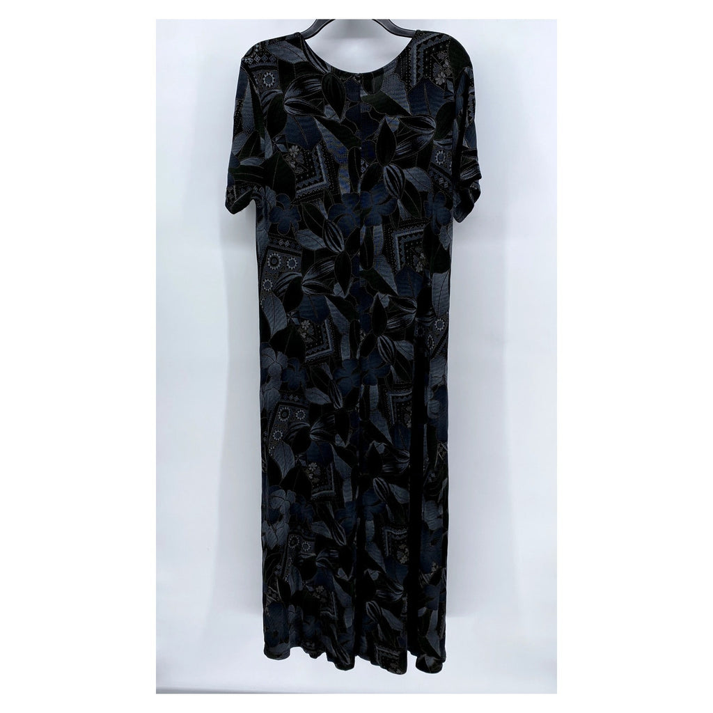 Vintage RIM Women's Blue Floral Geometric Maxi-Dress Made in USA