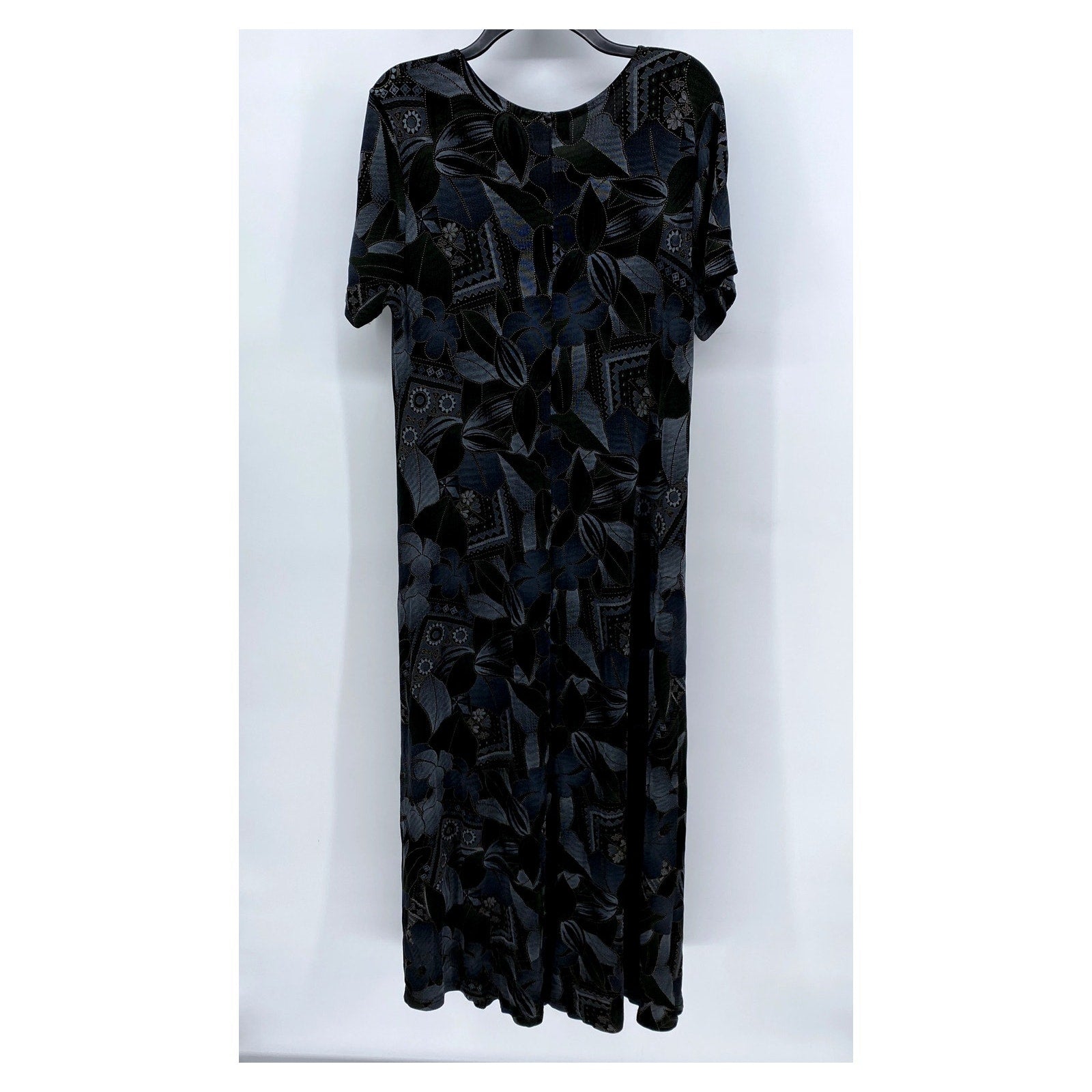 Vintage RIM Women's Blue Floral Geometric Maxi-Dress Made in USA