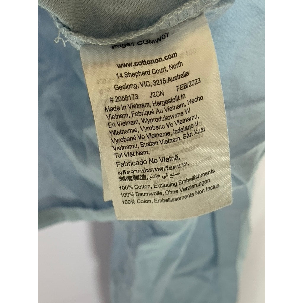COTTON ON Women's Light Blue Cotton Button-Up Long Sleeve Crop Top SZ L