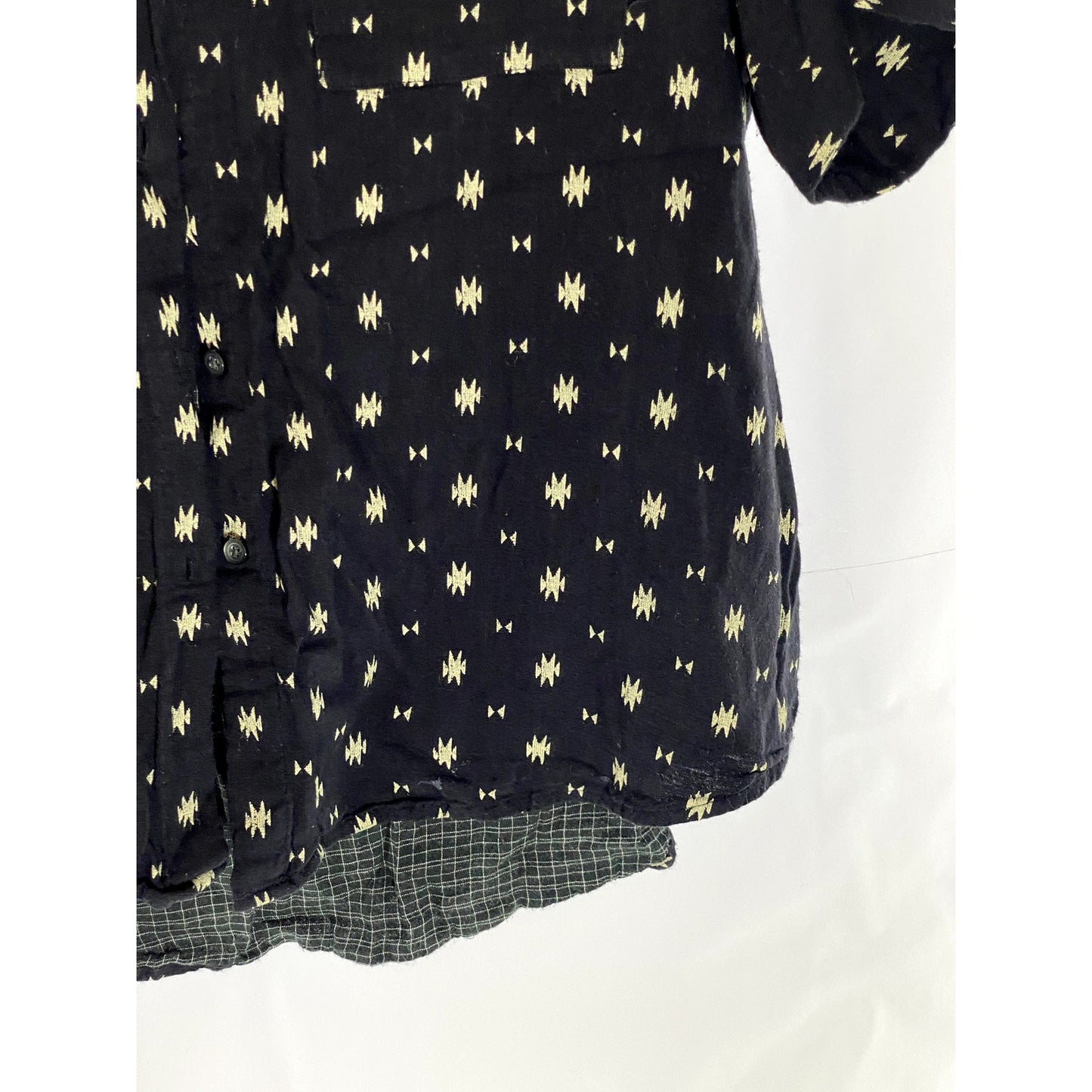 MADEWELL Women's Black Printed Short Sleeve Button-Up Oversized Top SZ S