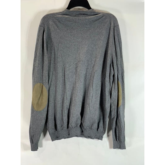 MASSIMO DUTTI Men's Gray Crewneck Cotton-Blend Elbow-Patch Pullover Sweater SZXL